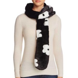 Cara New York Plush Faux Fur Black & White Flower Print Scarf Stole
